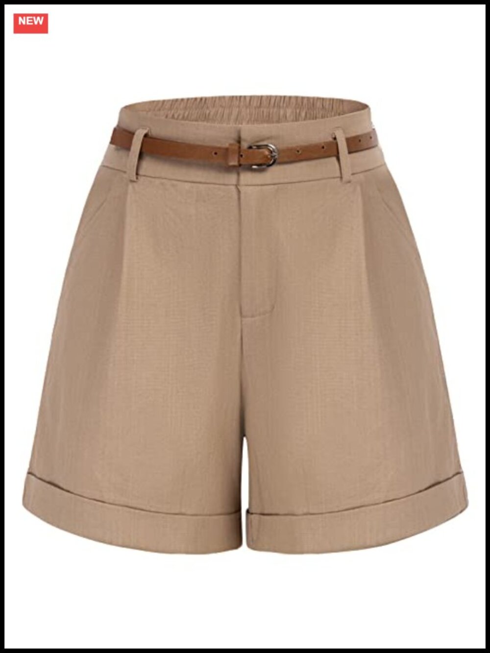 Belle Poque Women's Bermuda Shorts Elastic Waist Wide Leg with Pockets & Belt